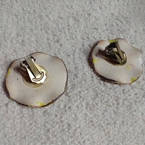 Goldtone green round clip earrings - Picture 2 of 4